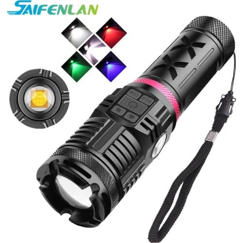 XHP160 16-core 4 Colors Led Flashlight USB Rechargeable Zoom Lantern COB Outdoor Tactical Powerful Torch Use 3x18650 Battery