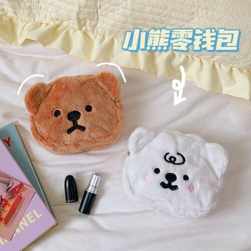 Cute Bear Head Plush Coin Wallet Purse Wrist Bag Kawaii Mini Zipper Change Purses Girl Cosmetic Bag Soft Wallets Gifts WY106