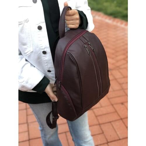 Womens Casual Backpack Washed Leather Material Adjustable strap 4 zippered section Width: 33 Length: 38 Depth: 15 Cm for School