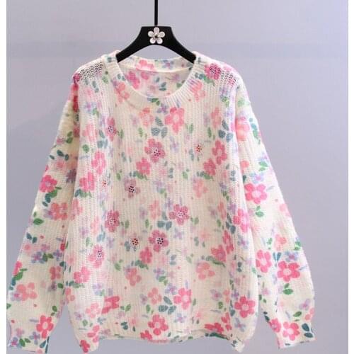 Female Floral Print Sweater Vintage Fashion Autumn Winter Sweet Loose Knitwear Tops 2021 Trend New Womens Knitted Pullover