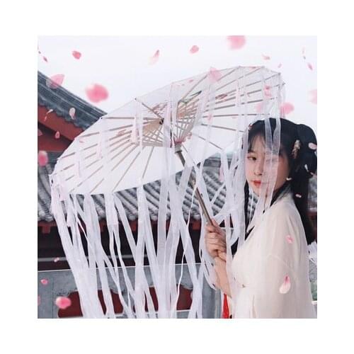 Red Ribbon Umbrella rain women Cos Classical Hanfu Photograph Photography Decoration Umbrella Handicraft paraguas Princess