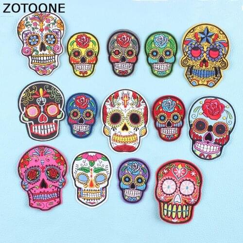 ZOTOONE 1PCS Embroidery Sugar Skull Patch Iron on Patches for Clothing Stickers on Clothes Decoration Applique Punk Rock Band C