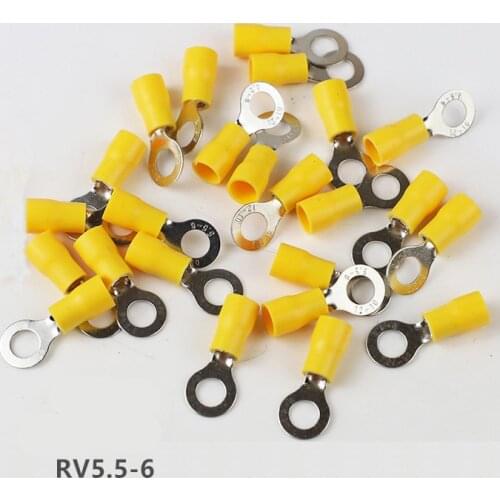 2Pcs Yellow Ring Insulated Terminal Cable Wire Connector Electrical Crimp Terminal RV2.5-6 RV Aluminum Electrical Supplies