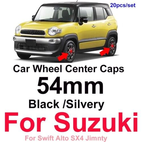 20pcs Car Styling 54mm Wheel Hub Cover Auto Badge Rims Wheel Center Caps 5.4CM Black/Silvery for Suzuki Swift Alto SX4 Jimnty