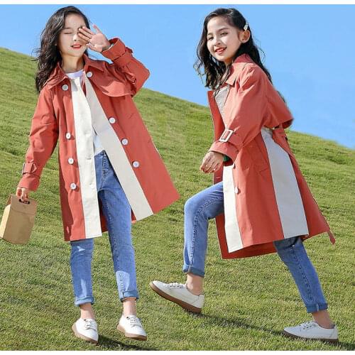 2021 Spring Autumn Girls Windbreaker Coat Jackets Baby Kids Patchwork Top Hooded Outwear For Baby Kids Coats Jacket Clothing