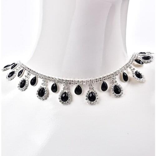 50cm/Lot Silver Base Strass Rhinestone Crystal Drop Shape Chain Trimming Applique for Clothes