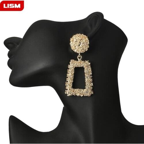 Big Vintage Earrings for Women Gold Color Geometric Statement Earring Metal EarRing Hanging Fashion Jewelry Trend
