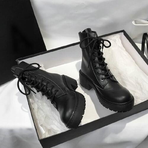 Boots Women Motorcycle Shoes Platforms Ankle Boots Wedges Female Lace Up Platforms Leather Oxford Shoes Woman High Heels