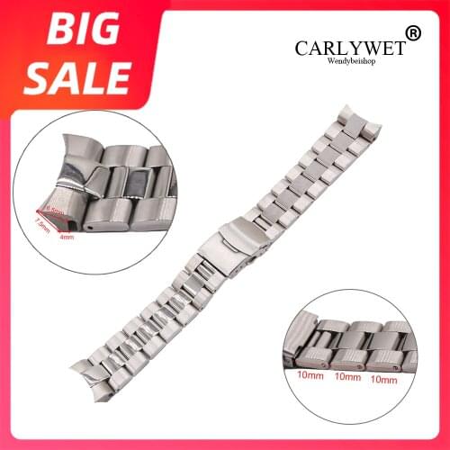 CARLYWET 22mm Luxury 316L Steel Solid Curved End Solid Links Replacement Watch Band Strap Bracelet Double Push Clasp For Seiko