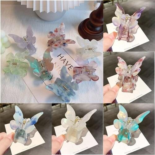 Color butterfly catch clip Hair Claw For Women Girls Acetate Resin Hairpin Clip Gradient Tie-Dye Girls hair clips Barrettes