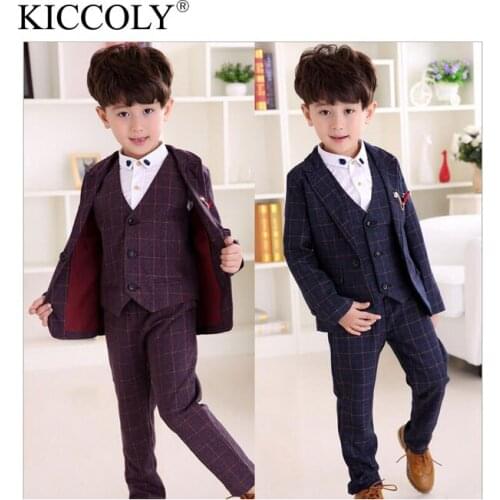 2016 Brand New Boys Lattice Wedding Suit England Style Gentle Boys Formal Suit Children Spring Clothing Sets for Wedding