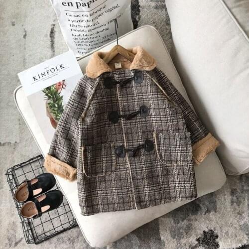 Childrens cotton-padded coat girls long style cotton coat thick horn button for going out clothes