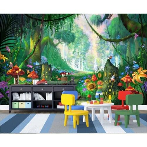 Custom photo wallpaper for walls 3 d murals Fantasy cartoon hand drawn forest big tree grass childrens room mural wall paper