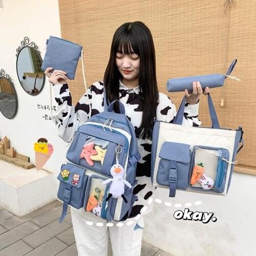 4-piece Set Harajuku Cute Cartoon Womens Backpack Large Capacity Nylon Waterproof school Bags
