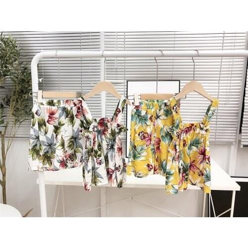 Summer 2019 Girl Baby Clothing Sets Flower Print Sleeveless Tops Shorts 2pcs Beach Vacation Toddler Girls Suit Kids Clothes New