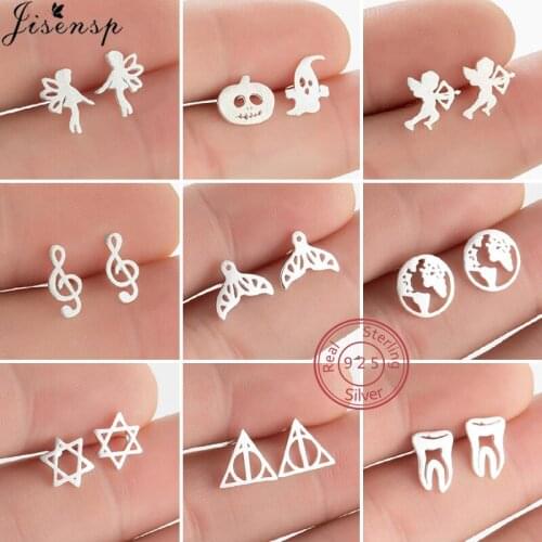 Minimalist 100% 925 Sterling Silver Earring Small Pumpkin Ghost Fairy Music Stud Earrings for Women Student Teen Jewelry Gift