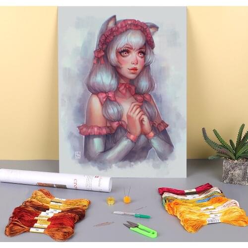 Cartoon Girl Woman Printed Fabric 11CT Cross-Stitch Kit Embroidery DMC Threads Knitting Craft Handmade Handicraft Stamped