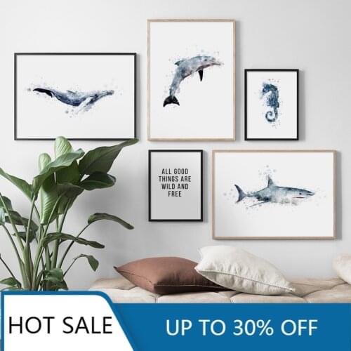Shark Dolphin Whale Seahorse Wall Art Canvas Painting Posters Nordic Prints Wall Decor Pictures For Home living Room Decor