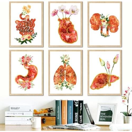 Heart Lung Flower Organ Human Anatomy Wall Art Canvas Painting Nordic Posters And Prints Wall Pictures For Doctors Office Decor