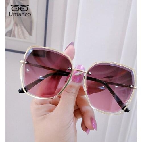 Irregular Polygon Gradient Sunglasses for Women Hollow Metal Frame Eyglasses Girls Female Anti UV400 SunShades Beach Gift Travel