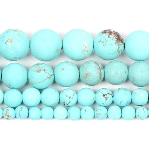 Natural Stone Frosted Blue Turquoises Round Loose Beads For Jewelry Making for Needlework Bracelet Diy Pick Size Strand 4-12MM