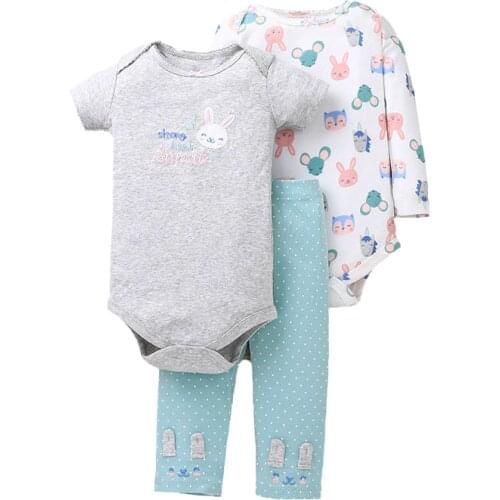 Baby Girl Clothes 2018 Fashion Newborn Baby bebe girls Long sleeves &Short sleeves Bodysuits +Pants 3 Pieces baby clothing set