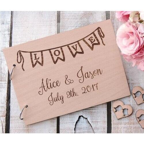 Personalized LOVE Banner Rustic wedding guest album engraved Wooden guestbooks Reception party favors decorations