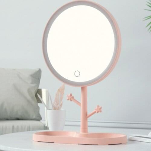 Plastic LED make-up mirror with lamp desk stepless dimming make-up mirror rechargeable womens make-up mirror portabl