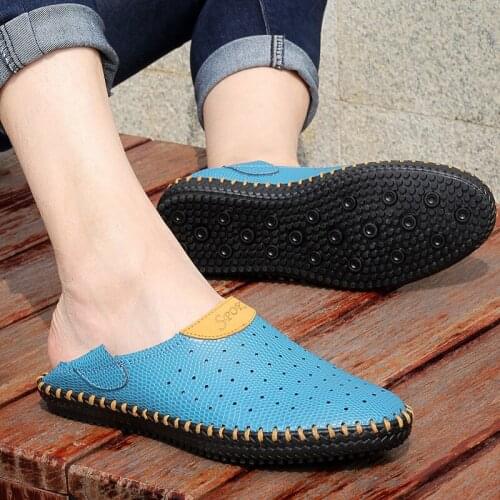 QWEDF Big Size men sandals genuine leather sandals Men outdoor casual shoes Breathable Fisherman Shoes men Beach shoes SE-74