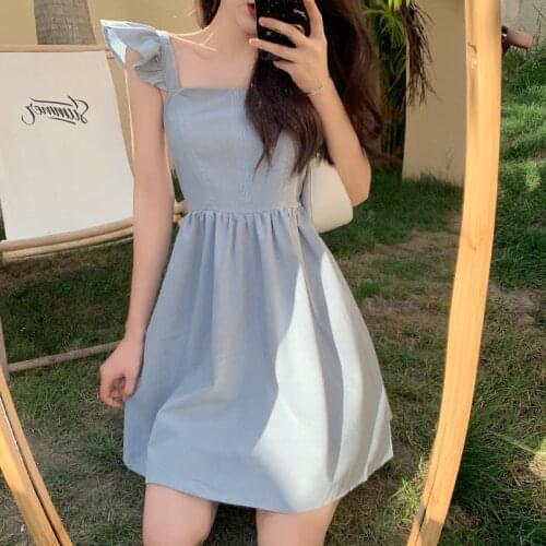 Sexy backless ruffled square collar dress women short design dresses with open back
