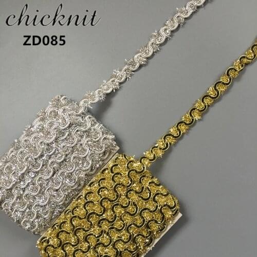 CHICKNIT Width 15mm Bright stripe corrugated lace trim Curve Lace ribbon braided with gold and silver ZD085