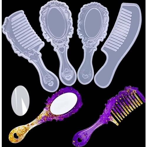 Silicone Comb Mold 3D Epoxy Resin Transparent Makeup Mirror Mould DIY Making Cosmetic Tools DIY Hand Craft