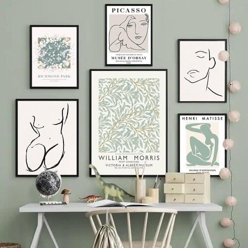 Nordic Picasso Matisse William Morris Abstract Line Canvas Painting Posters And Prints Plant Wall Art Pictures Living Room Decor