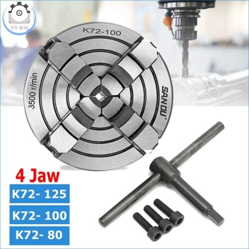 SANOU K72-100 100mm 4 Jaw Lathe Chuck Independent & Reversible Jaw 4" for CNC Drilling Milling woodworking