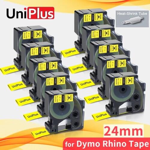 UniPlus 10PK 1805444 24mm Heat Shrink Tube Printer Ribbon Black on Yellow Compatible Dymo Rhino Label Maker 6000 Industrial Tape