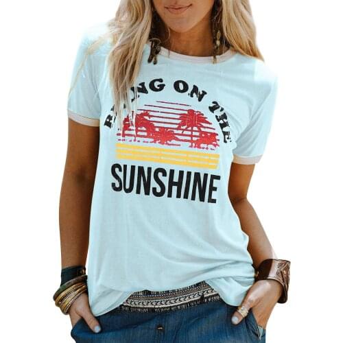 Happie Queens Summer fashion women sunshine print short sleeve o-neck t-shirt ladies tops cotton Tee shirt camiseta feminina
