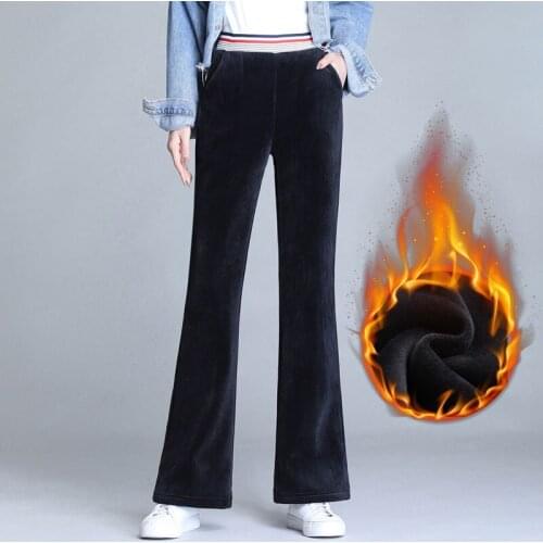 Women Elegant Black Pants Lace Up Elastic Waist Streetwear 2021 Autumn Winter Casual Full Length Trousers Corduroy Pantalones