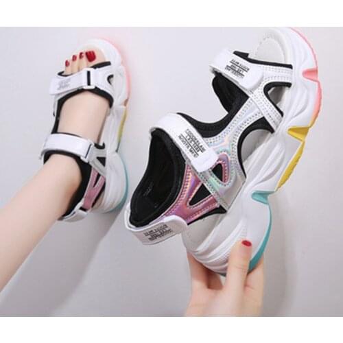 Platform Sandals Female Summer 2021 Women Thick Bottom Rainbow Sole Hook & Loop Shoe Wedge With Open Toe Platform Shoes sandles