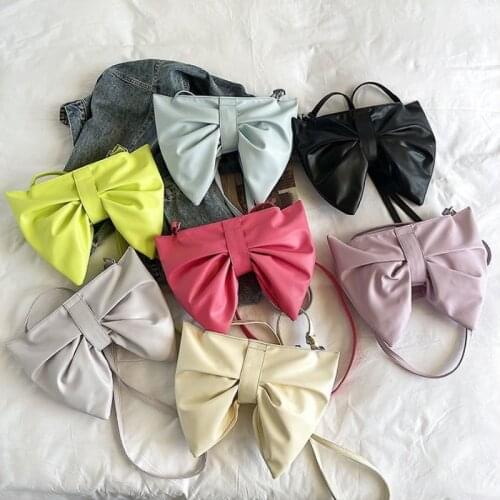 Women Bowknot Shoulder Messenger Bag PU Leather Ladies Large Crossbody Bags Summer Candy Color Girls Purse Handbags Small Tote