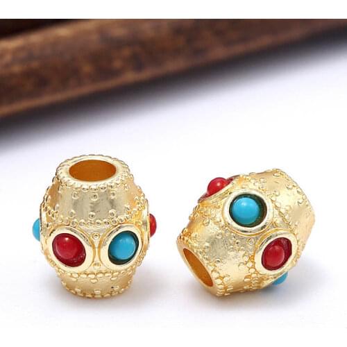 10pcs Retro Prayer Nepal Beads Handmade Antique Alluvial Gold Color color Spacer Beads For DIY Men Women Bracelet Jewelry Making