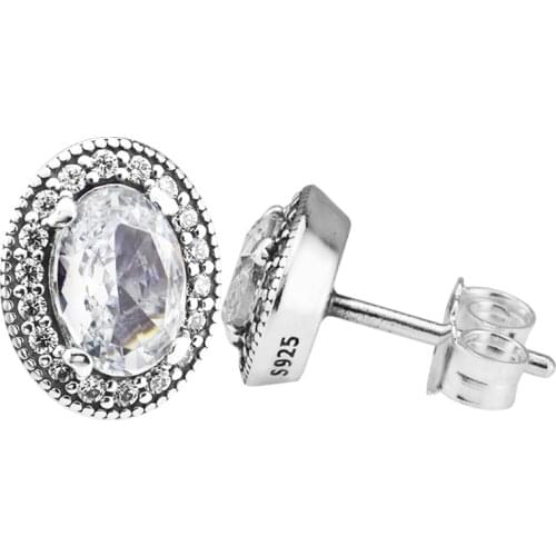 100% 925 Sterling-Silver-Jewelry Vintage Elegance Stud Earring with Clear CZ Free Shipping