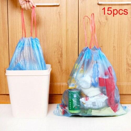15Pcs Disposable Trash Garbage Drawstring Bag Extra Thicken Rubbish Bag Kitchen