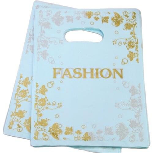 2021 New Design Wholesale 100pcs/lot 20*25cm Light Blue Fashion Clothing Packaging Pouch Luxury European Style Plastic Gift Bag