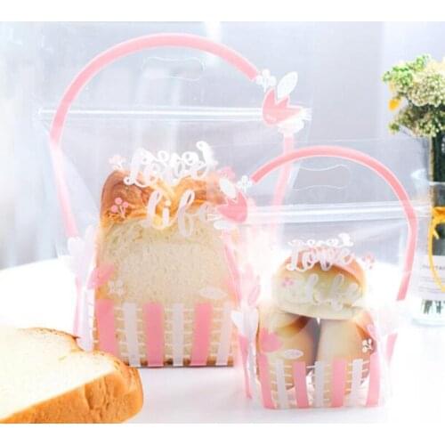 50pcs Plastic Toast Bread Packaging Handle Bags Party Handmade Cookies Dessert Gift Decoration