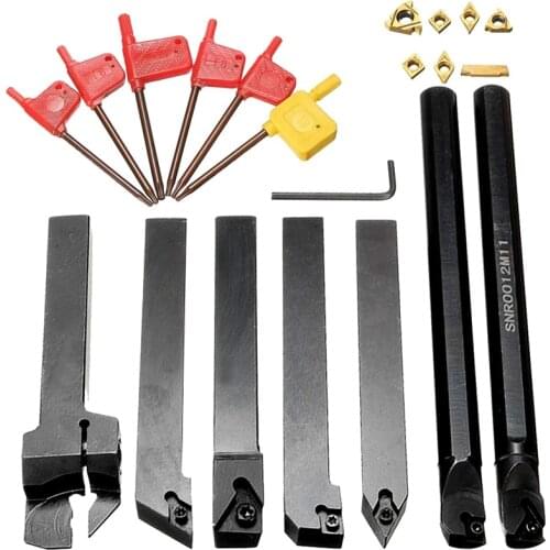 7PCS Carbide Turning Inserts Lathe Threading Tool Set, 12Mm Indexable Shank Drill Bar Turning Tool With Carbide Inserts