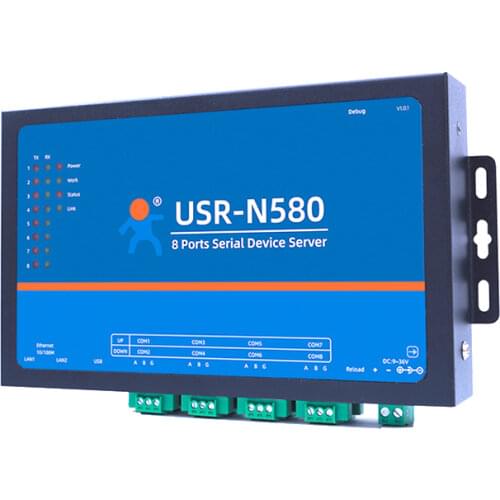 Wide Voltage DC 9-36V 8-port RS485 Serial to IP Converters USR-N580 Support Modbus RTU to Modbus TCP