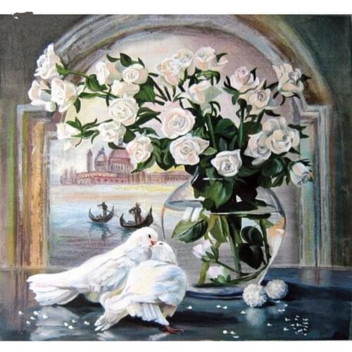 Full Drill DIY 5D Diamond Painting Animal Dove And White Flowers Cross Stitch Diamond Embroidery Patterns Rhinestones Mosaic