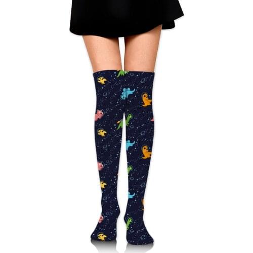 NOISYDESIGNS sexy womens stockings space dinosaur long socks thigh high stockings female warm over knee socks women stocking
