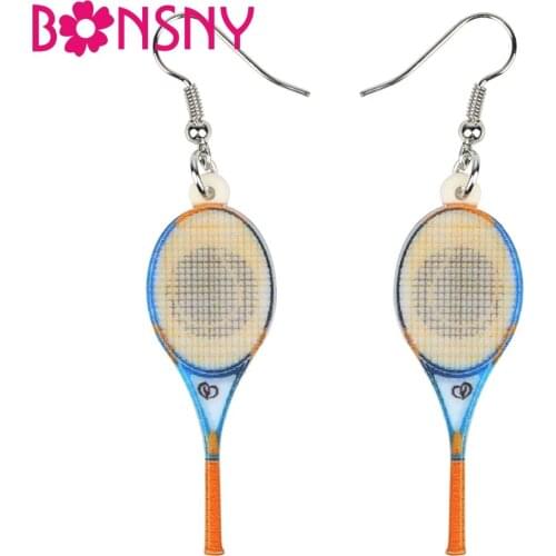 Bonsny Acrylic Ins Style Badminton Racket Earrings Drop Dangle Stud Fashion Novelty Jewelry For Women Girls Gift Decoration