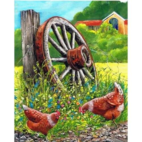 Hot sale rhinestone embroidery Chicken diamond Painting full round Diamond Mosaic birds Picture for Farmhouse Decor wall art